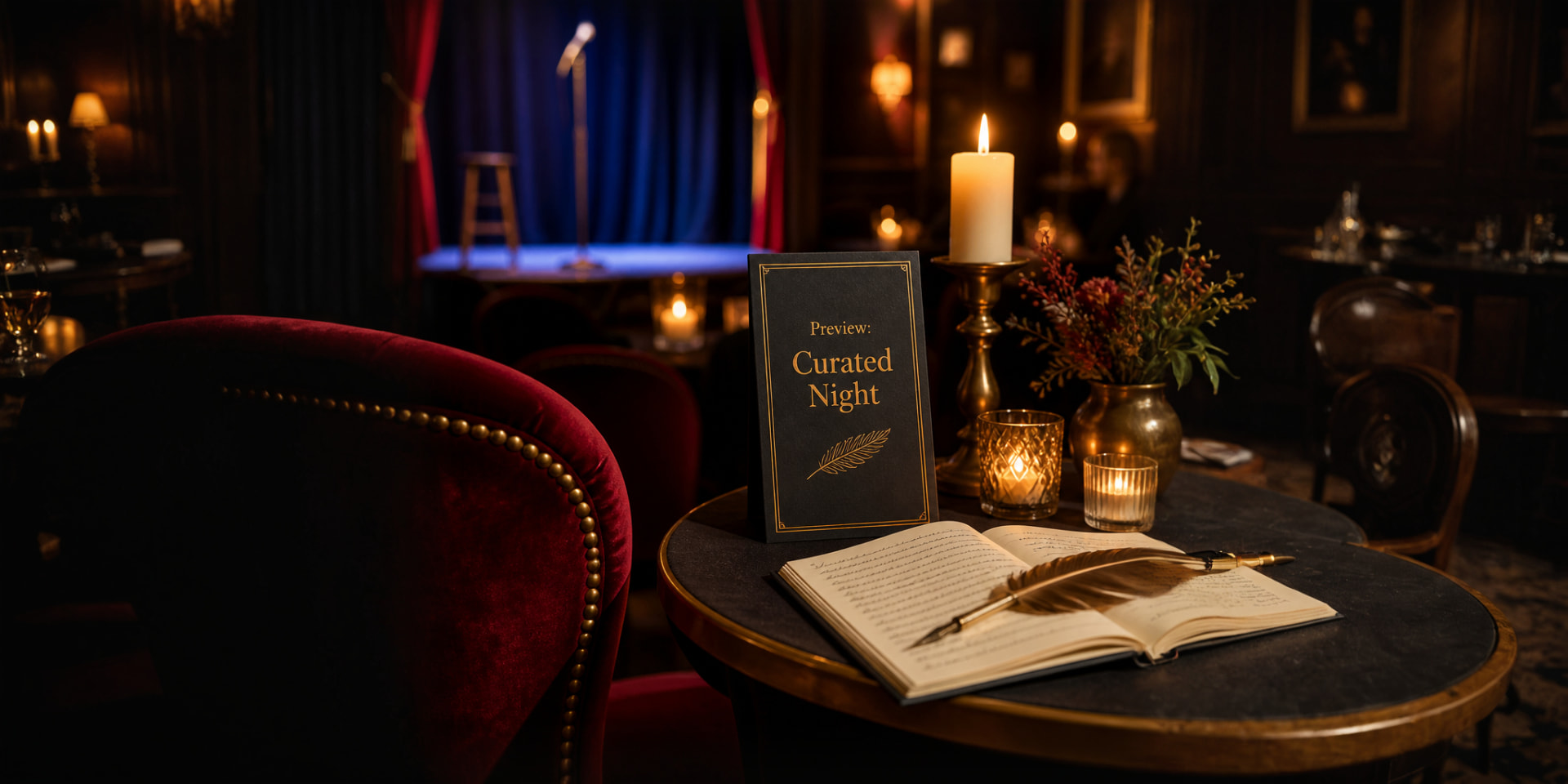 VIP tables at a Coffy Box event — candlelit table with a curated night card